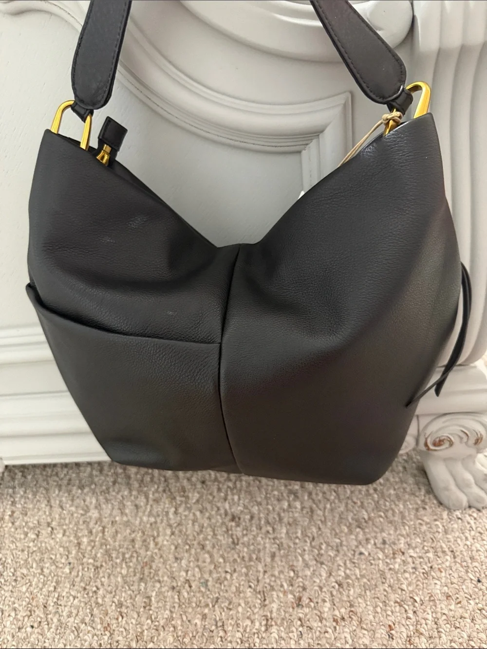 HOBO Black Pebbled Leather Shoulder Hobo with Gold Hardware